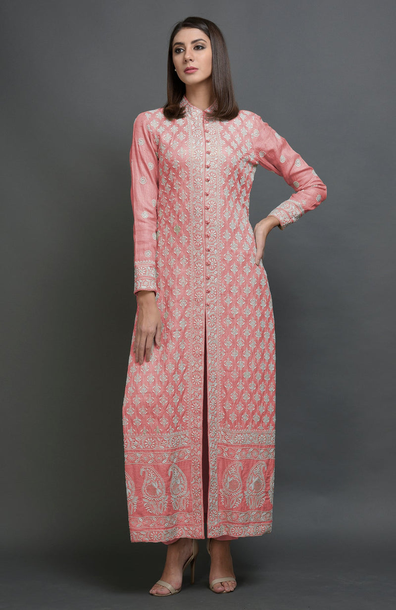 Elderberry Chikankari Embroidered Jacket Suit