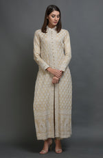 Champagne Beige Chikankari Embroidered Jacket Suit