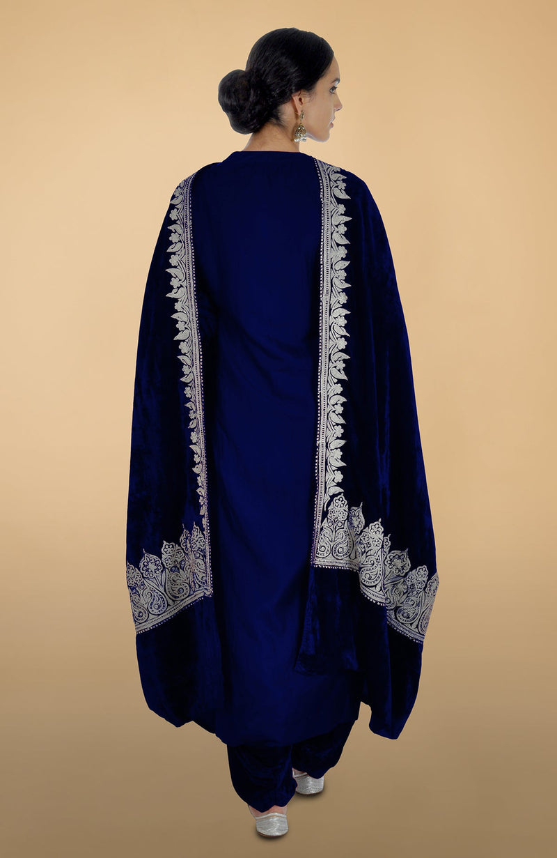 Electric Blue Kashmiri Tilla Aari Embroidered Kurta Set