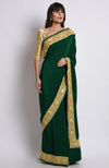 Emerald Kashmiri Tilla Embroidered Pure Crepe Saree