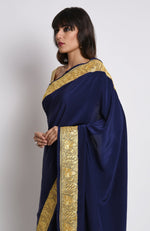 Midnight Blue Kashmiri Tilla Embroidered Pure Crepe Saree