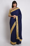 Midnight Blue Kashmiri Tilla Embroidered Pure Crepe Saree