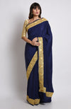 Midnight Blue Kashmiri Tilla Embroidered Pure Crepe Saree