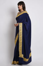 Midnight Blue Kashmiri Tilla Embroidered Pure Crepe Saree