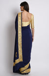 Midnight Blue Kashmiri Tilla Embroidered Pure Crepe Saree