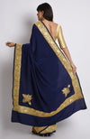 Midnight Blue Kashmiri Tilla Embroidered Pure Crepe Saree