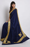 Midnight Blue Kashmiri Tilla Embroidered Pure Crepe Saree