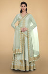 Sage Green Gold Tilla Aari Embroidered Raw Silk Lehenga Set