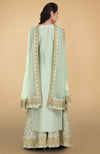 Sage Green Gold Tilla Aari Embroidered Raw Silk Lehenga Set