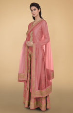 Peach Echo Gold Tilla Aari Embroidered Raw Silk Lehenga Set