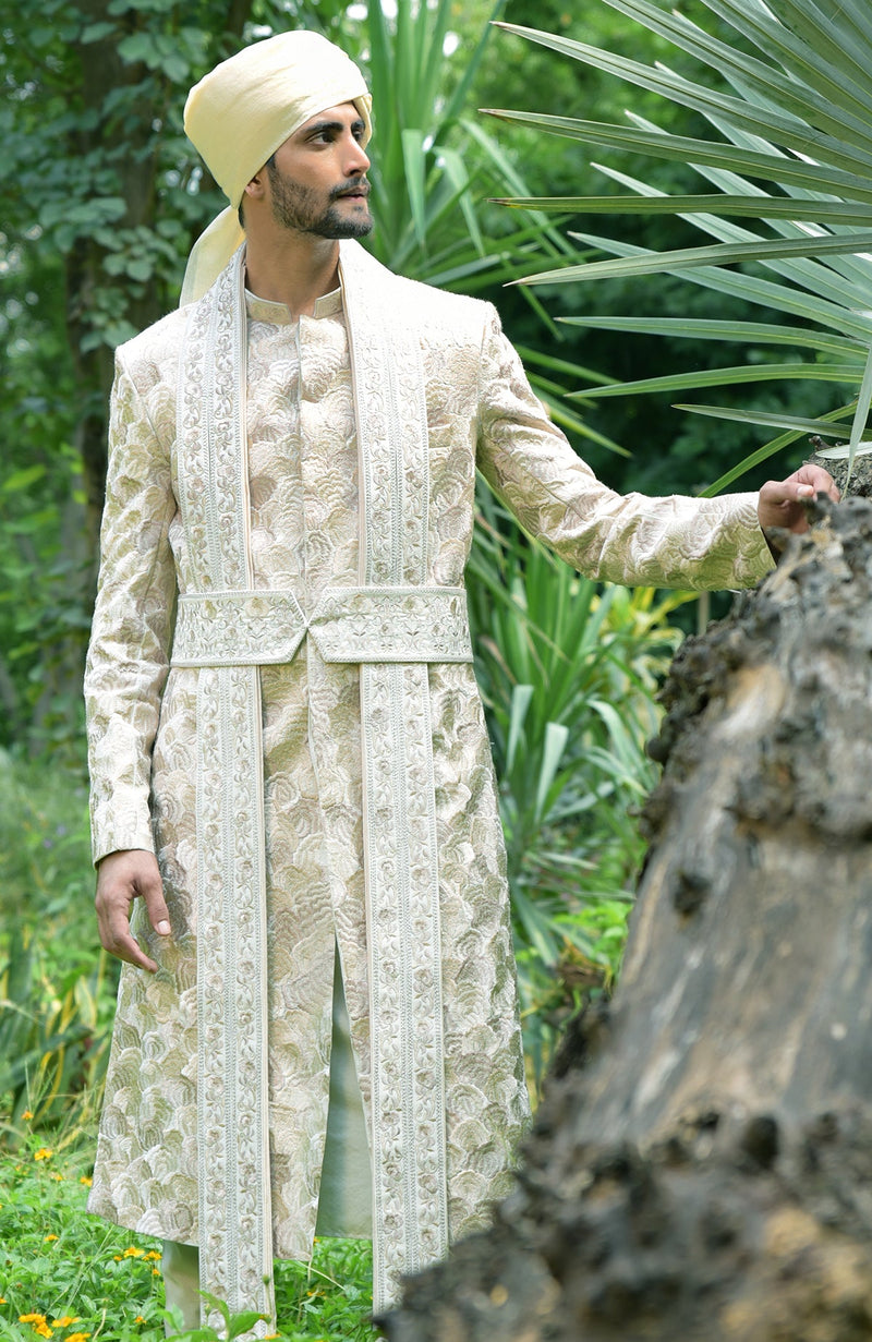 How do I love thee Ivory-Beige Embroidered Sherwani Set