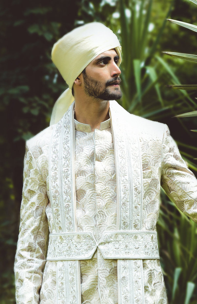 How do I love thee Ivory-Beige Embroidered Sherwani Set