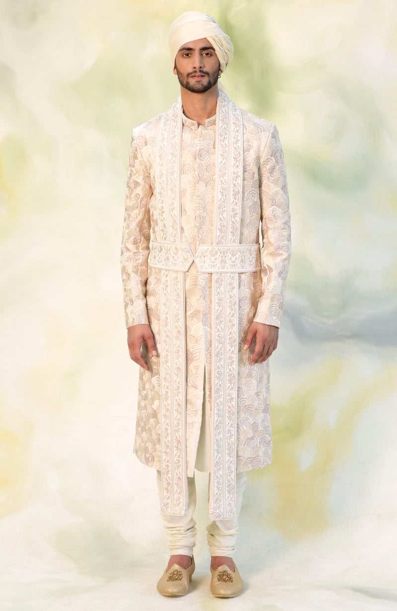 How do I love thee Ivory-Beige Embroidered Sherwani Set