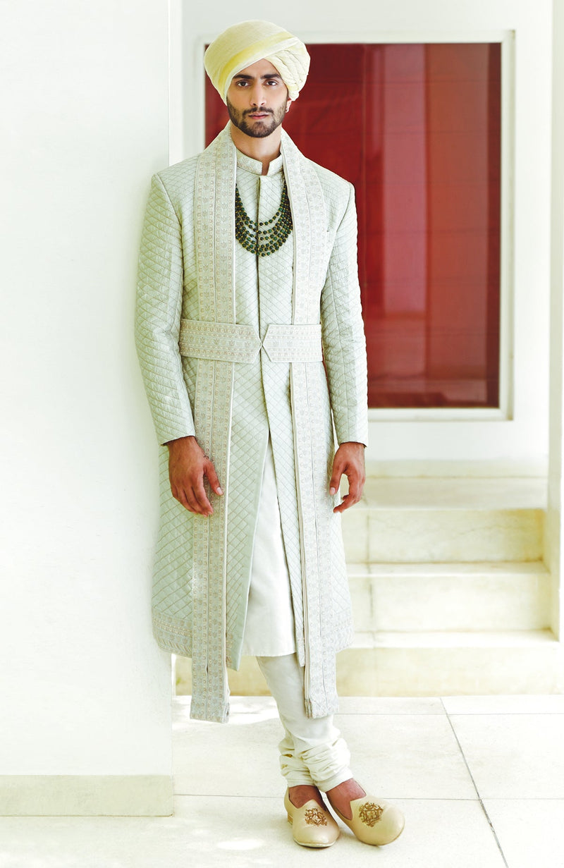 For Keeps Sage Green Embroidered Sherwani Set
