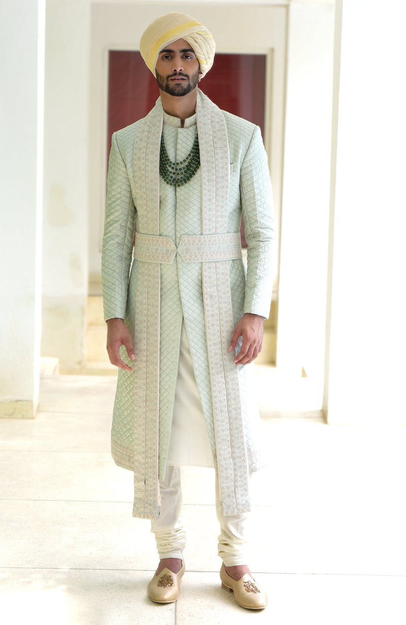 For Keeps Sage Green Embroidered Sherwani Set