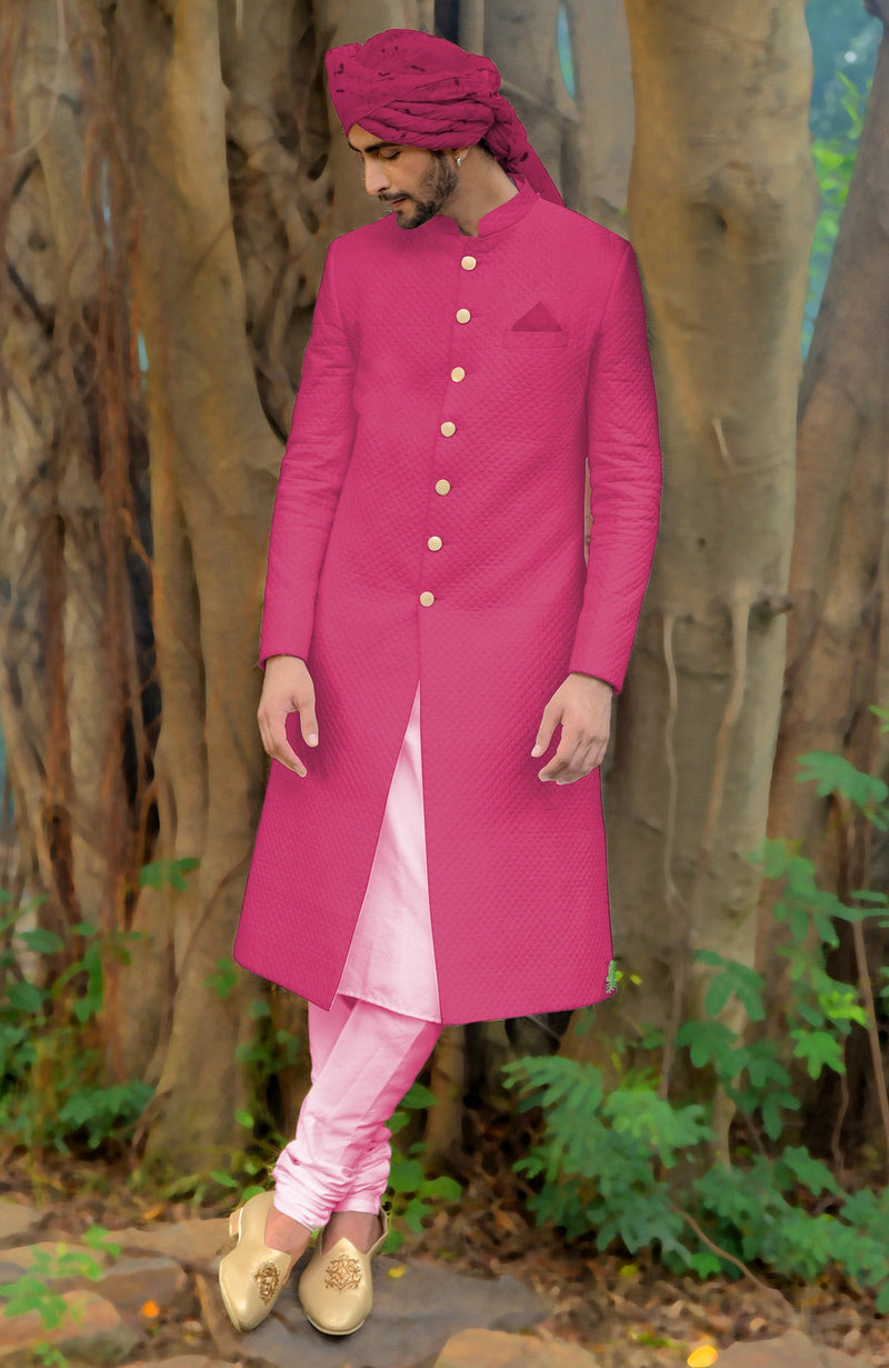 Pink Micro-Quilted Silk Sherwani