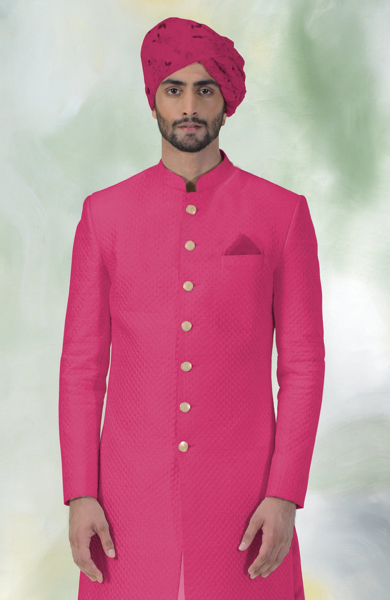 Pink Micro-Quilted Silk Sherwani