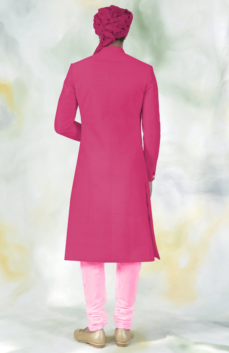 Pink Micro-Quilted Silk Sherwani