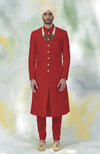 Red Micro-Quilted Silk Sherwani