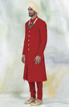 Red Micro-Quilted Silk Sherwani