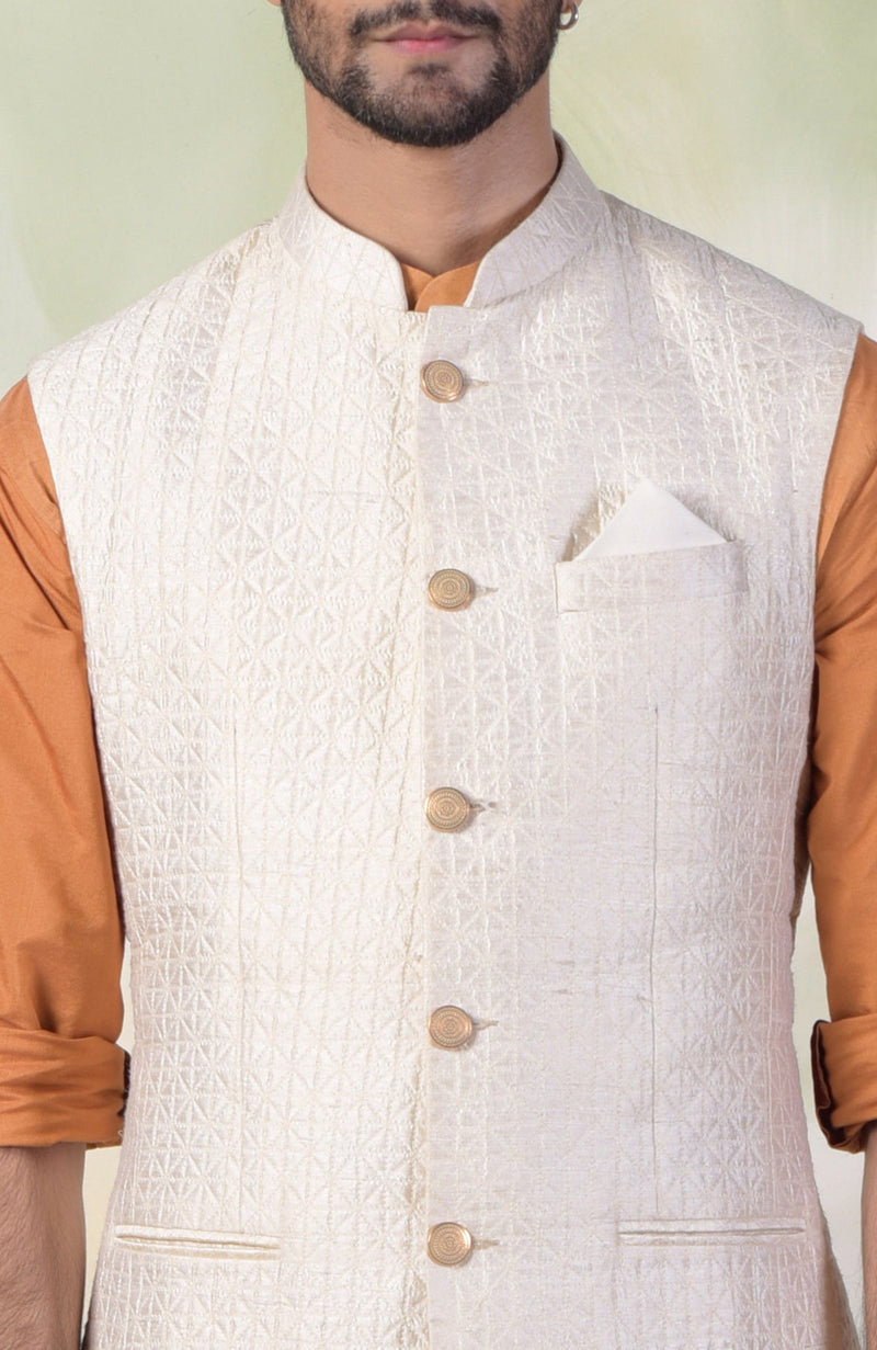 Ivory Micro-Quilted Silk Bandi Jacket