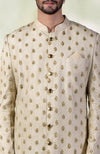 Cream Pintuck Zardozi Embroidered Sherwani Set