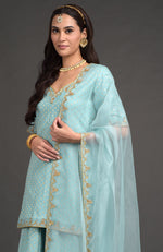 Aqua Haze Benarasi Weave Zardozi Embroidered Lehenga Set
