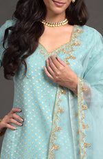 Aqua Haze Benarasi Weave Zardozi Embroidered Lehenga Set