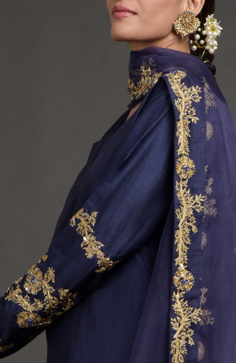 Eclipse Blue Benares Weave Zardozi Embroidered Lehenga Set