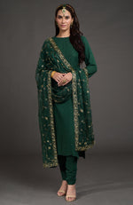 Emerald Green-Gold Zardozi Beads & Sequin Hand Embroidered Dupatta