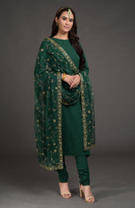 Emerald Green-Gold Zardozi Beads & Sequin Hand Embroidered Dupatta