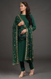 Emerald Green-Gold Zardozi Beads & Sequin Hand Embroidered Dupatta