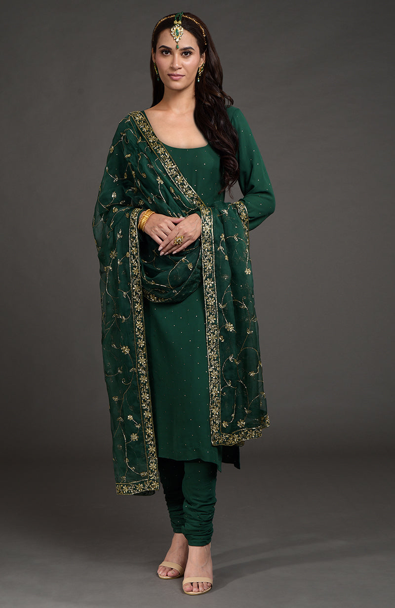 Emerald Green Mukaish- Zardozi Embroidered Kurta Set