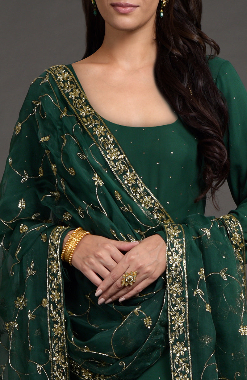 Emerald Green Mukaish- Zardozi Embroidered Kurta Set