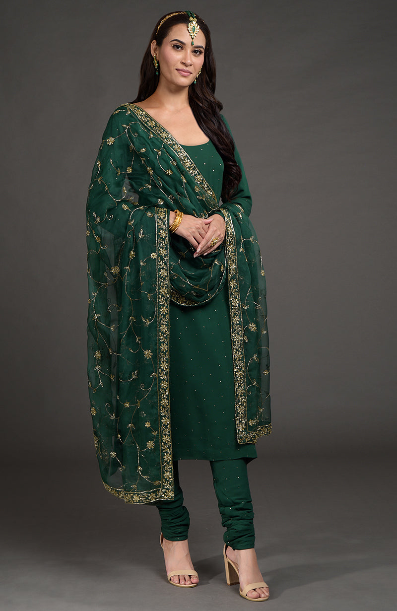 Emerald Green Mukaish- Zardozi Embroidered Kurta Set