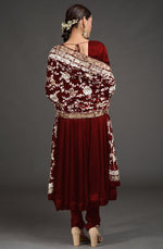 Masterpiece Maroon Floral Parsi Gara Hand Embroidered Dupatta
