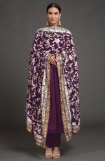 Masterpiece Maroon Floral Parsi Gara Hand Embroidered Dupatta