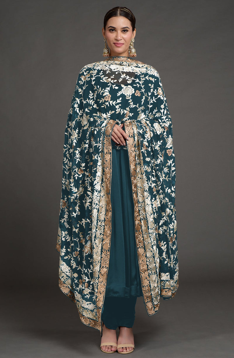 Masterpiece Maroon Floral Parsi Gara Hand Embroidered Dupatta