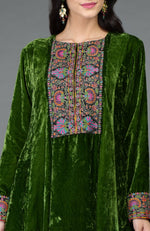 Courtyard Green Kashmiri Kashidakari Hand Embroidered Kurta Set