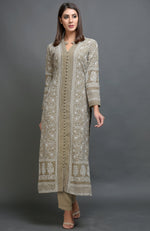 Peanut Butter Chikankari Embroidered Jacket Set
