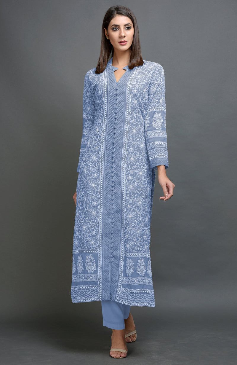 Peanut Butter Chikankari Embroidered Jacket Set