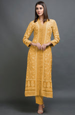 Peanut Butter Chikankari Embroidered Jacket Set