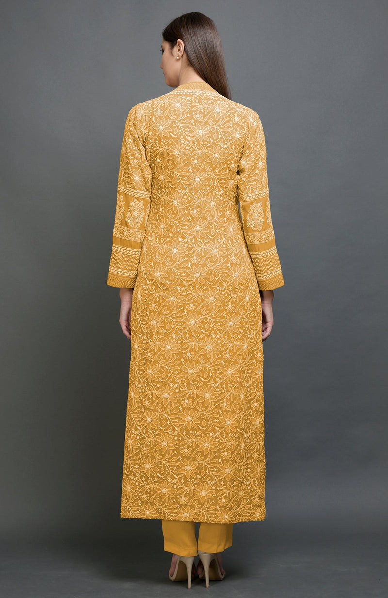 Peanut Butter Chikankari Embroidered Jacket Set