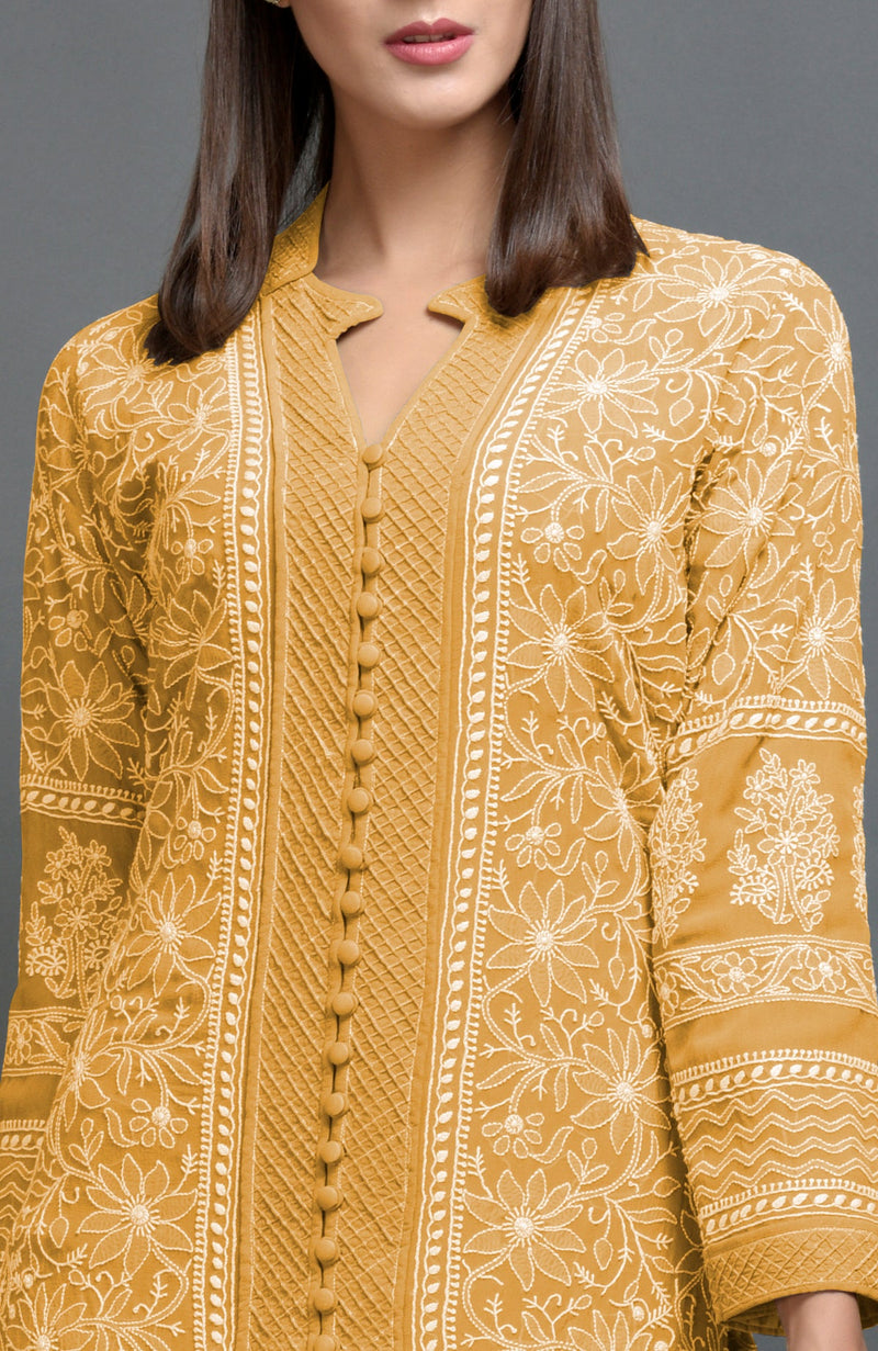 Peanut Butter Chikankari Embroidered Jacket Set