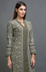 Olive Chikankari Embroidered Jacket Set