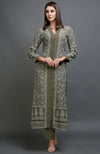 Olive Chikankari Embroidered Jacket Set