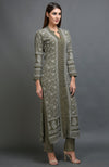 Olive Chikankari Embroidered Jacket Set