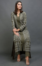 Olive Chikankari Embroidered Jacket Set