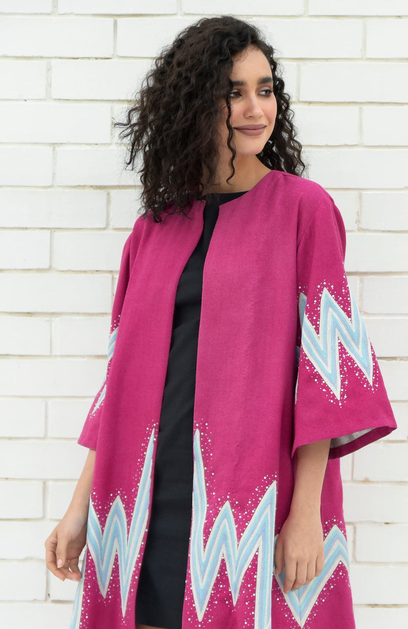 Fuchsia-Purple Embroidered Swarovski Kimono Jacket