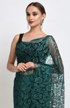 Peacock Green French Chantilly Lace Saree Set